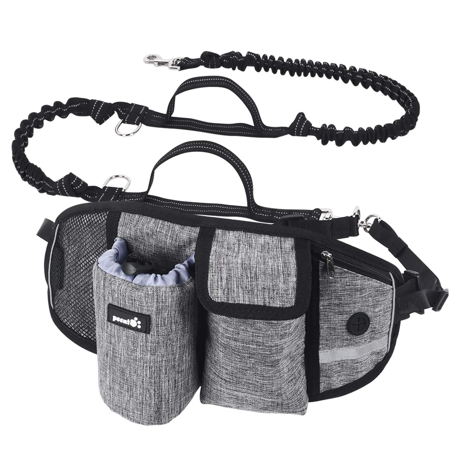 Pecute Laisse Canicross Chien Mains Libres Jusqu'à 50kg Absorption de Choc Couture Réfléchissante