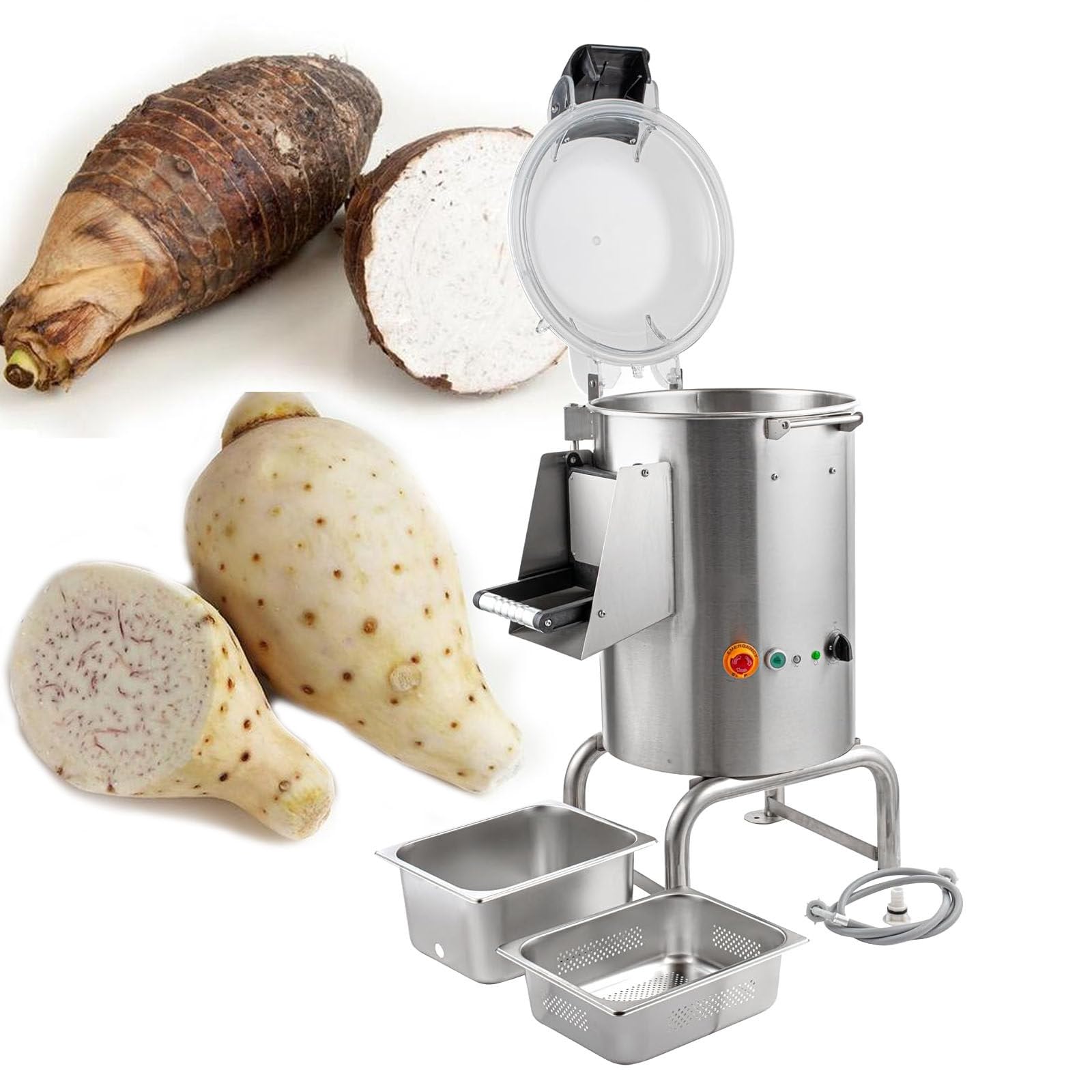 Peladora De Patatas Comercial De 750 W, Peladora De Verduras EléCtrica De 70-100 Kg/H, MáQuina Peladora De Acero Inoxidable, Batidora De Patatas, Con Tubo De Agua Tipo Acceso,110V