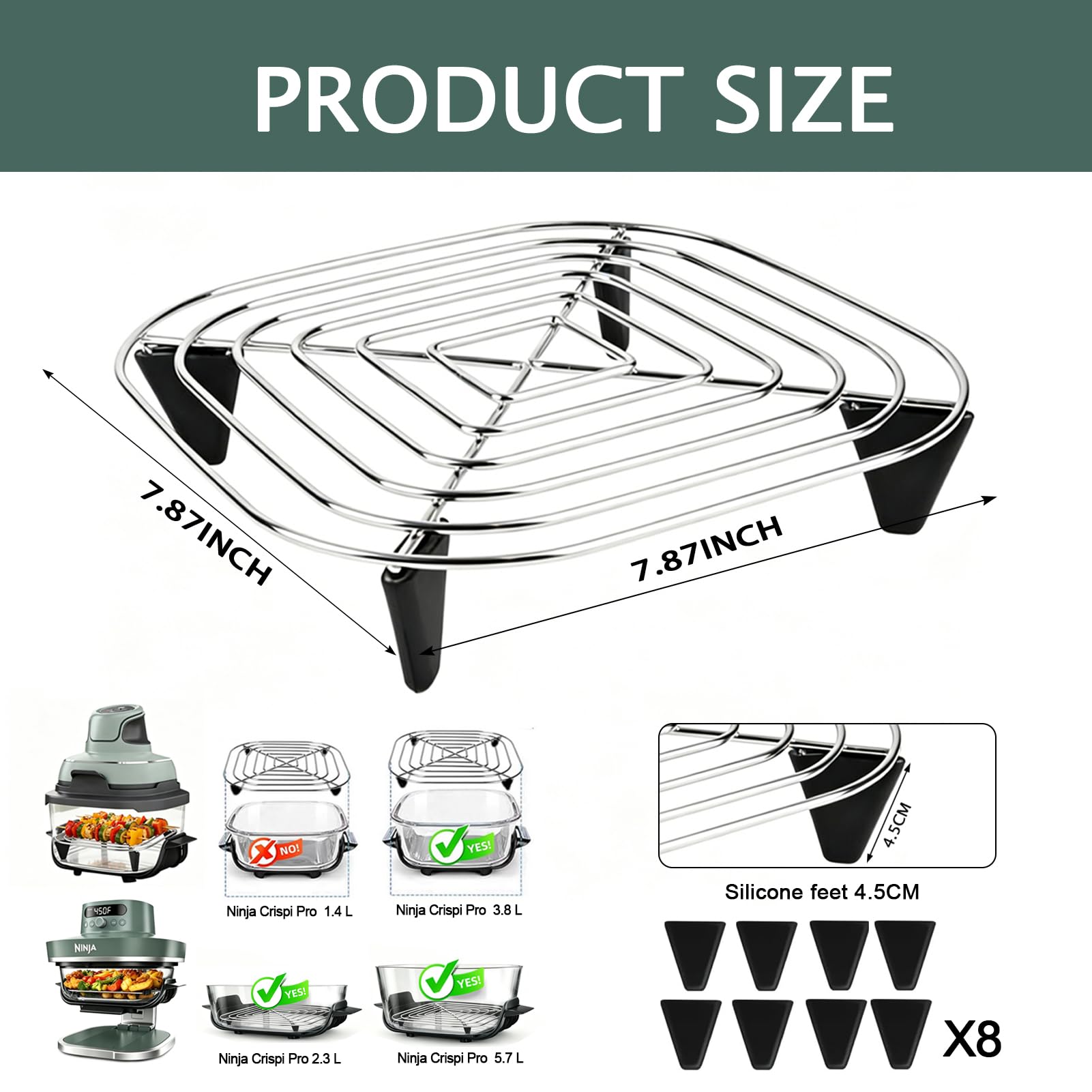 HAIWILL 2 sztuki zapasowych rusztów do grilla ze stali nierdzewnej do Ninja CRISPi PRO XL AS101EU i FN101EU Airfryer, ruszt do grillowania, kompatybilny z akcesoriami Ninja Crispi, nadaje się do mycia