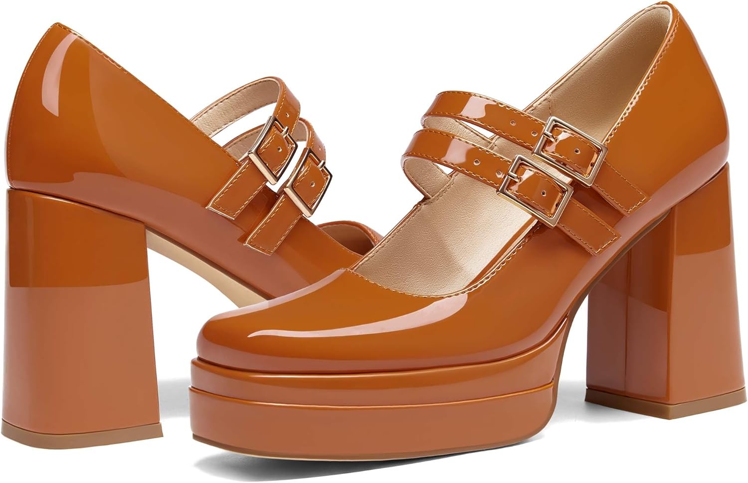 Coutgo Women's Platform Mary Jane Pumps Two Strap Square Toe Chunky Block Heel Sandals Party Shoes - Image 3