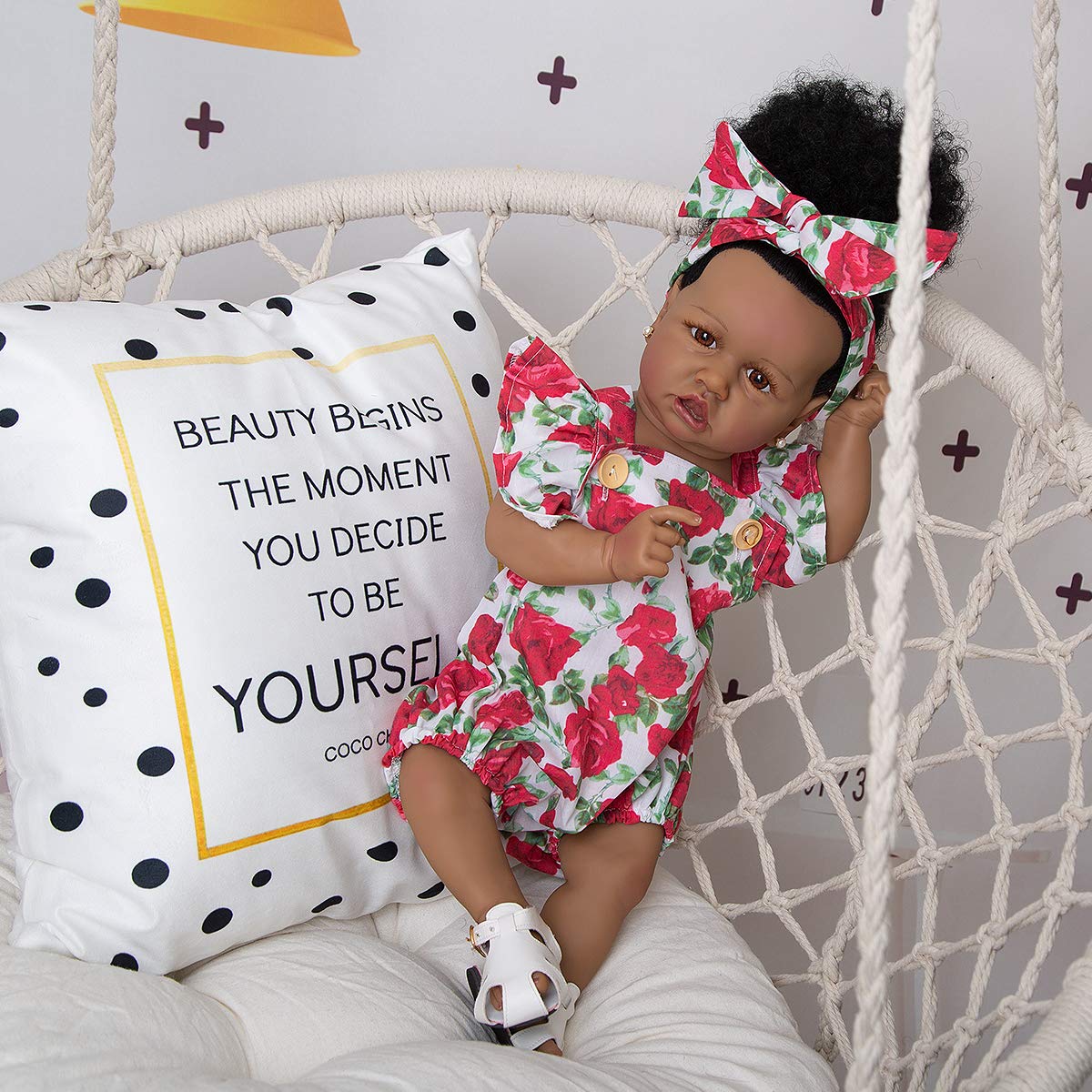JUDOLL Reborn Baby Dolls African American Baby Doll 23inches Full Silicone Vinyl Body with Realistic Weighted Gift for Kids