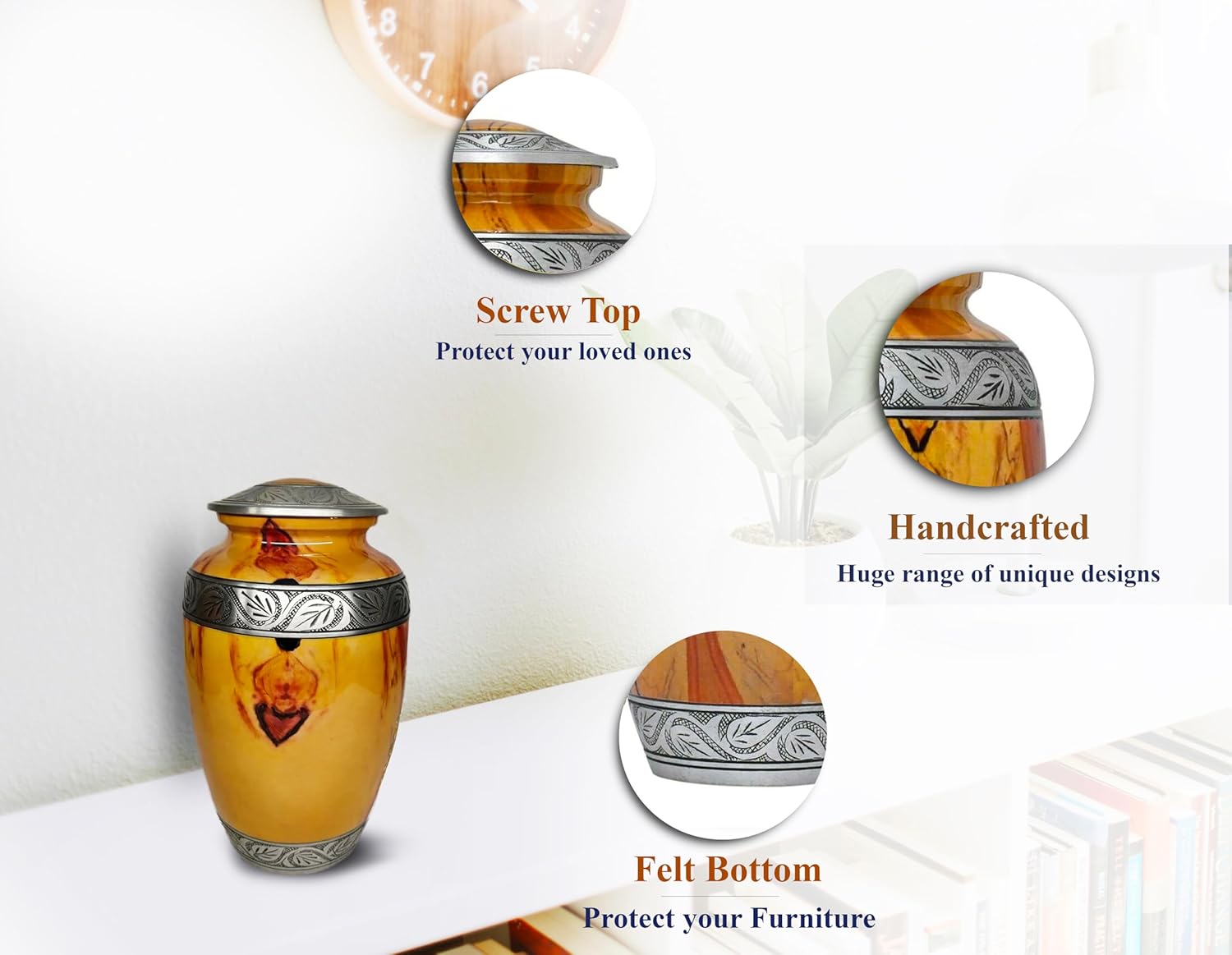 ERHA Handicraft Classic Wood Finish Cremation Urn for Adult Human Ashes, Male & Female, Funeral Urns, Mom and Dad Urn, Decorative Urn, Large 200 Cubic Inches