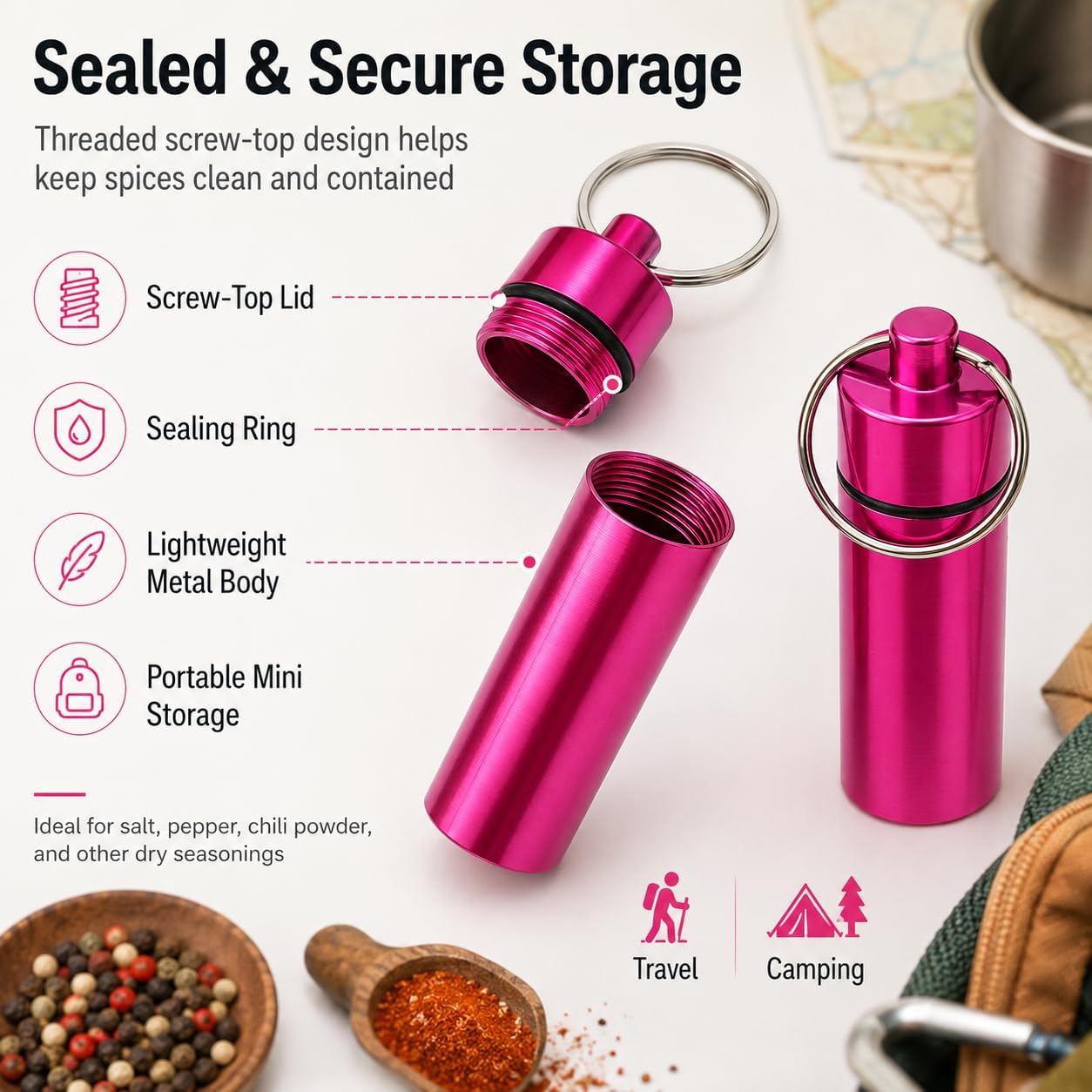 12PCS Portable Spice Dispenser Kit, Travel Spice Container with Spoon &Clip