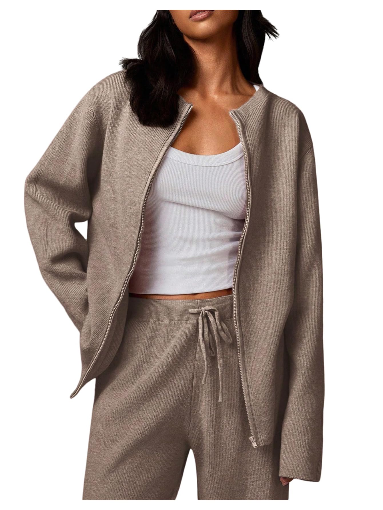 Verdusa Womens Old Money Clothes Zip Up Cozy Cardigan Sweaters Fall Outfits Trendy Knit Outerwear