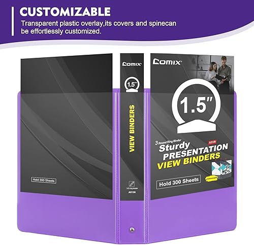 Vista 27 de COMIX Carpeta de 3 anillos de 1 pulgada con cubierta transparente, carpeta de vista de 1 pulgada con capacidad para 200 hojas de papel tamaño carta