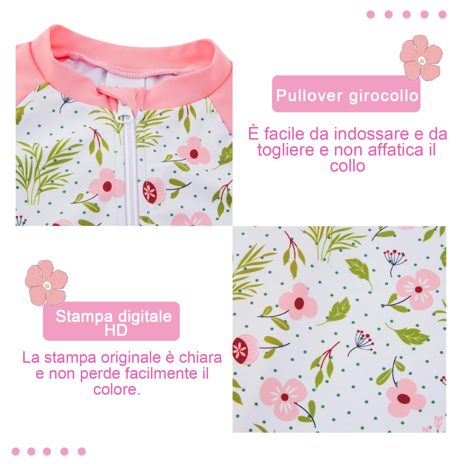 Costume da Bagno per Bambino/Ragazza con Protezione Solare UPF 50+ Costume da Sole a Manica Lunga con Cerniera Completa per Neonato (3-36 Mesi)