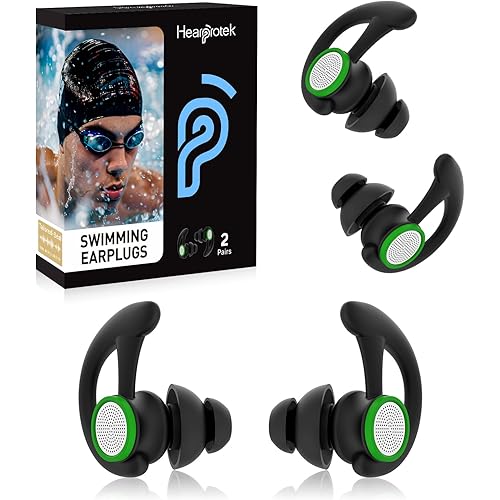 Ear Plugs for Swimming – 2 Pairs Soft Silicone Reusable Waterproof Earplugs for Adults & Men Women, Custom Fit for Swimmers Ear, Pool, Beach, Snorkeling, Surfing, Kickboard Training(Black)