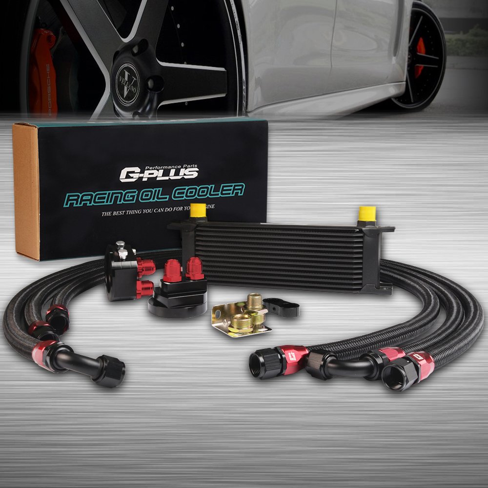 G-PLUS AN-10AN 13 Row Universal Engine Transmission Oil Cooler + Filter Relocation Kit English Style