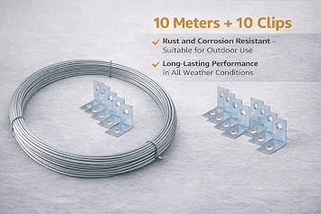 Suspended Ceiling Grid GALVANISED Coil Wire 10 Meter Hanging Fencing Tension 2MM Metal Wire with 10 Hanging Brackets Clips for Frame