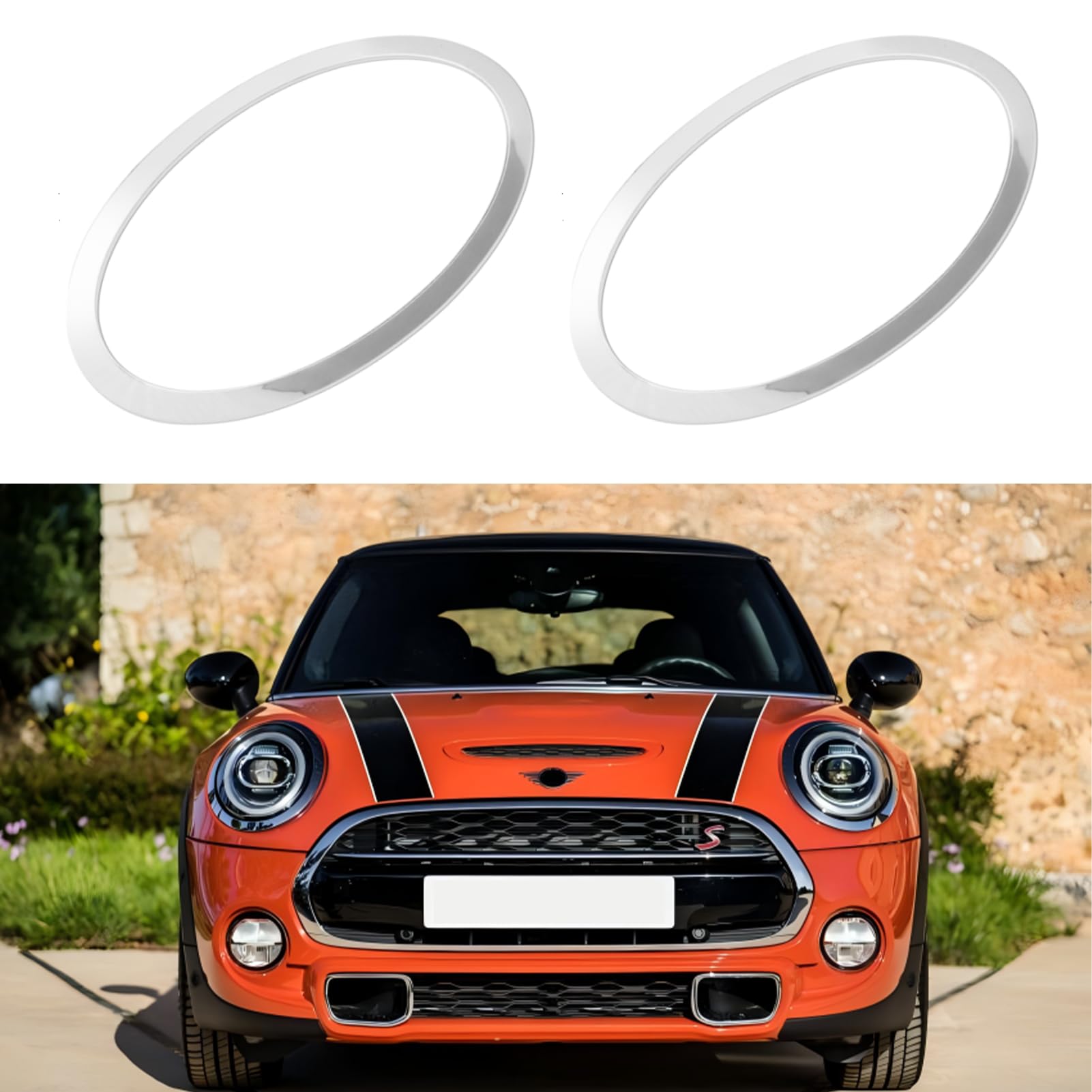 TTCR-II 2PCS Compatibile con Anello Fanale Mini Cooper F55 F56 F57 2014-2020, Lunetta Anello Rifinitura Fari per Mini F56 51137300631 51137300632, F57 Fanali Anteriori Anello Decorativo (Argentato)