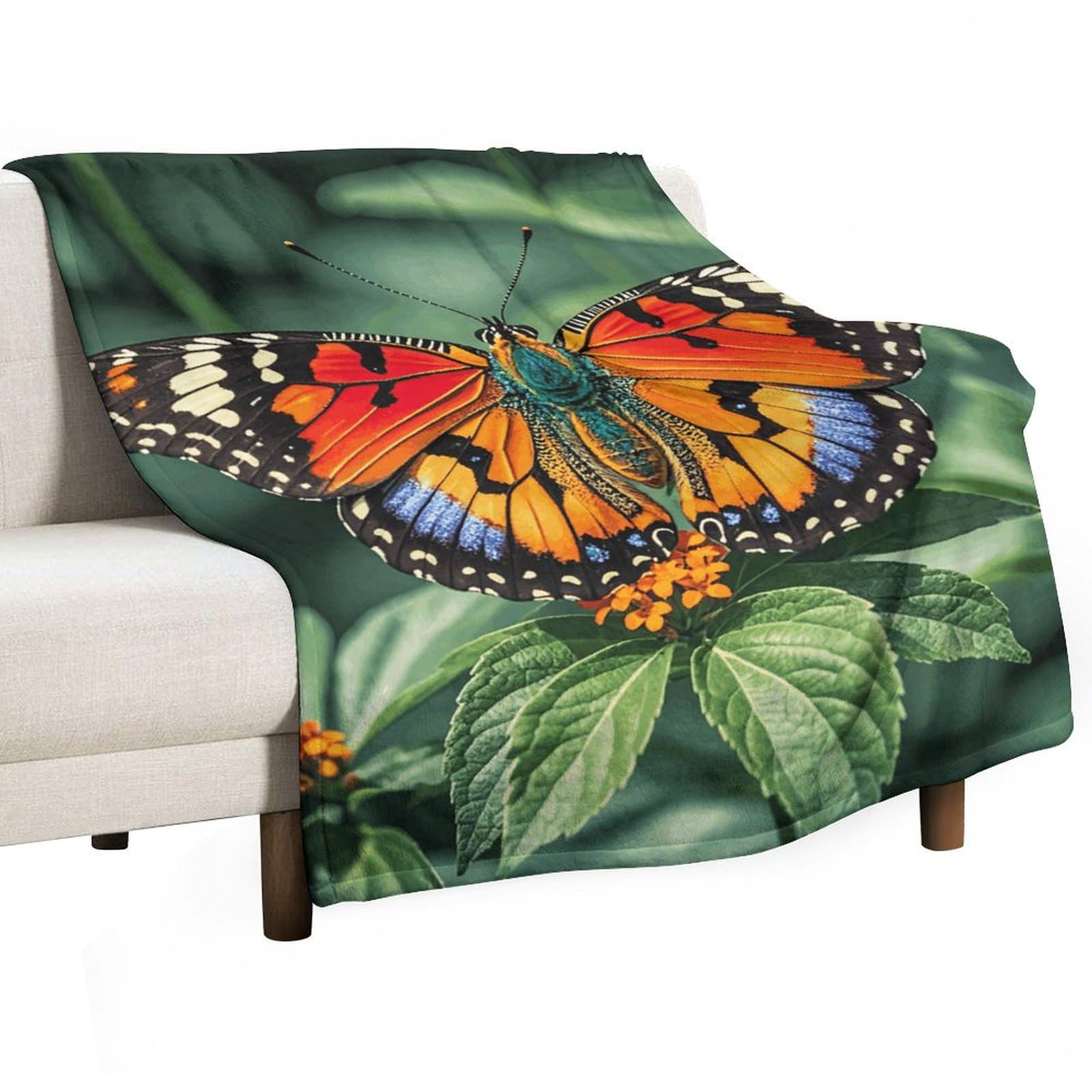 Couverture flanelle papillon aux finitions soignées pour lit et canapé