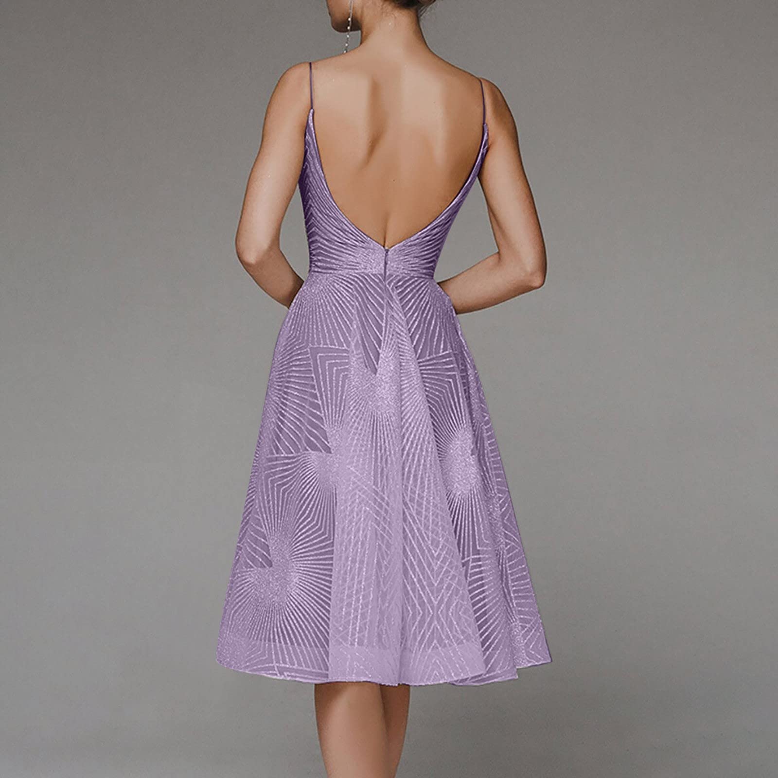 Swing Cocktailkleid Damen Festlicher Kleid Spaghettiträger Lange Ballkleider V-Ausschnitt Spitzenkleid Elegant Abendkleid A-Linie Brautjungfernkleider Damenkleider Trägerkleid Partykleider