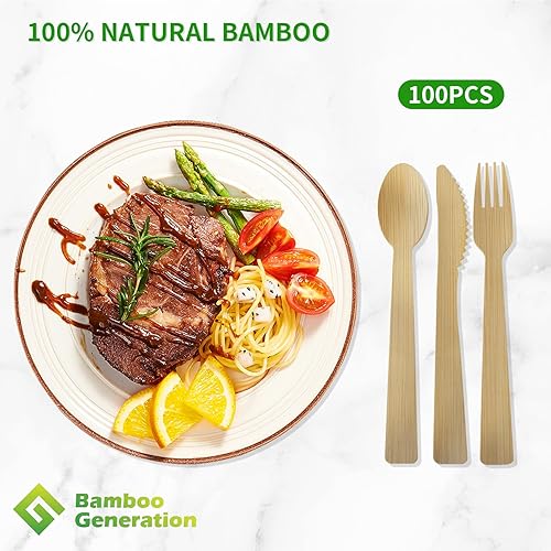 Miniatura 3 de Tenedores 100% de bambú  Utensilios desechables, biodegradables y compostables, cubiertos reutilizables o desechables para bodas, campamentos,