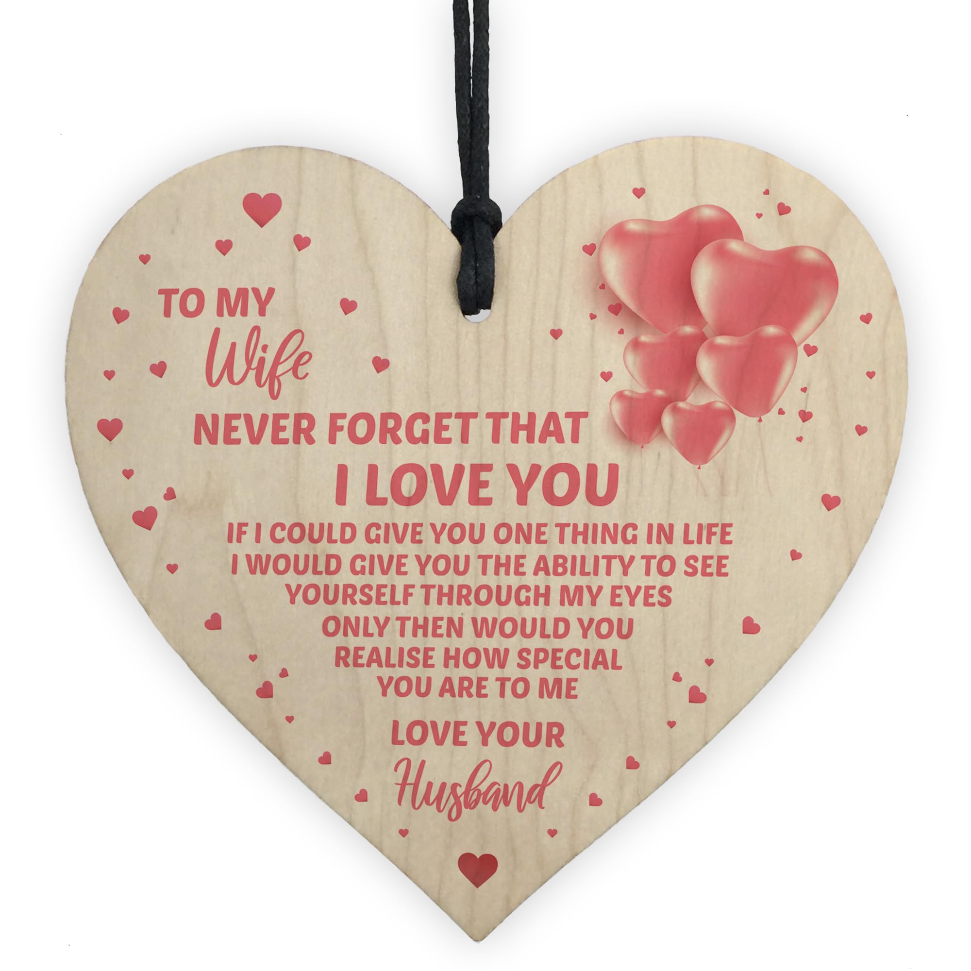 Red Ocean Wife Wooden Heart from Husband, for Wife, Keepsake With Words of Love, Wife Couple, Valentine's Day For Her, Birthday.