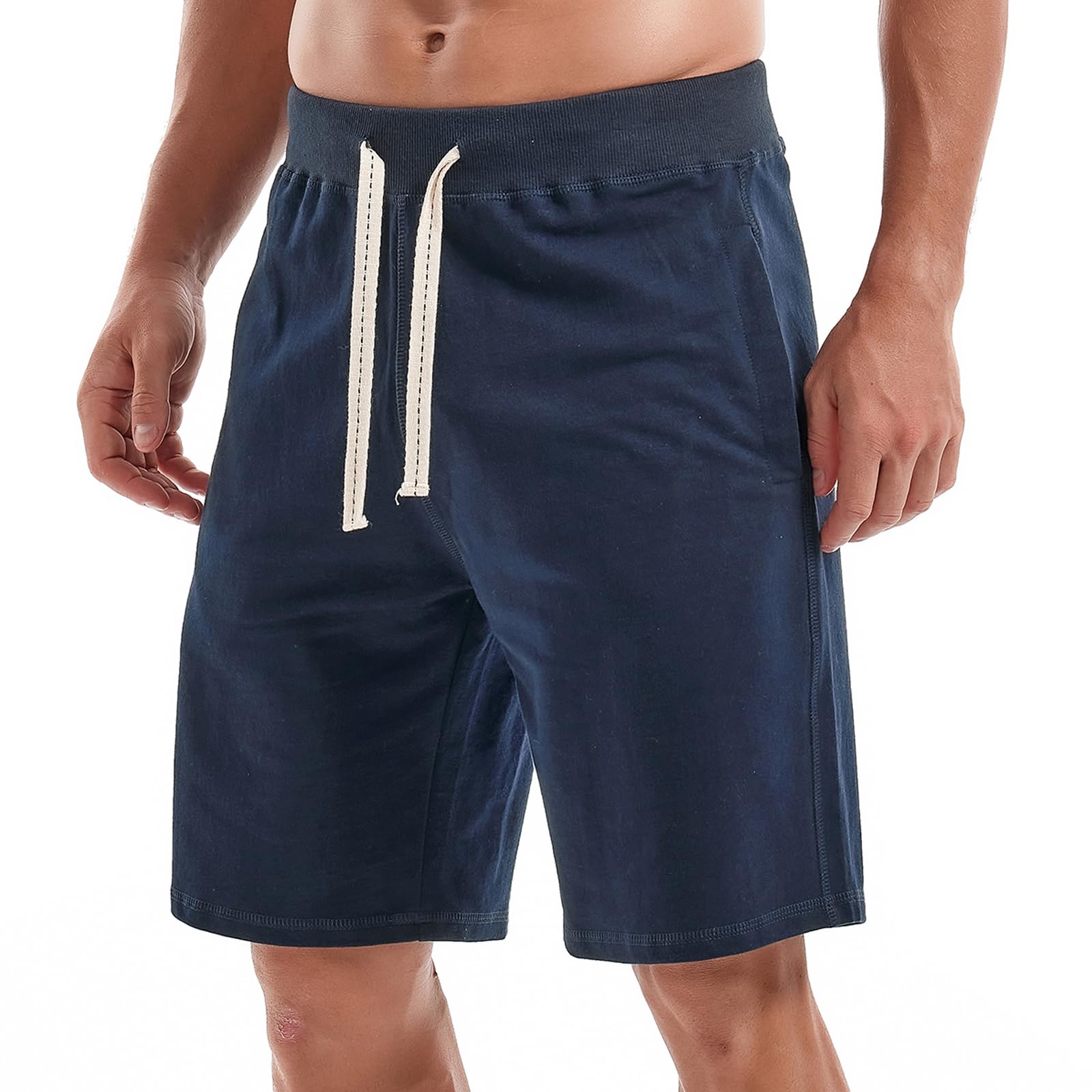 Amy Coulee Men's Navy Cotton Shorts Casual Sports Shorts With Pockets Athletic Workout Shorts (Large, )