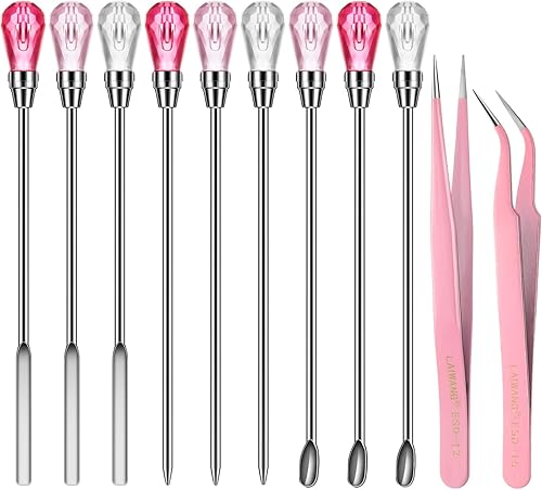 Kit de herramientas de cuchara de resina de 11 piezas, 9 cucharas de aguja agitadora y 2 pinzas para purpurina y resina de silicona, fabricación de