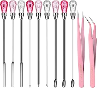 11 Pieces Resin Spoon Tools Kit, 9 Pieces Stirring Poke Needle Scoop and 2 Pieces Tweezers for Glitter and Silicone Resin Mold Jewelry Making