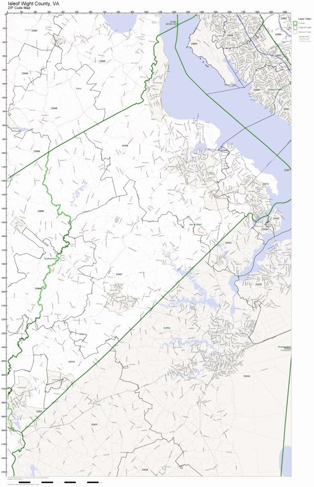 Working Maps Isle of Wight County, Virginia VA Zip Code Map