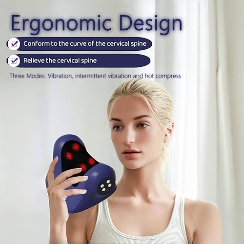 Miniatura 6 de Stellamist - Almohada masajeadora de cuello, dispositivo de tracción de cuello, estirador de cuello portátil con calor, 3 modos ajustables,