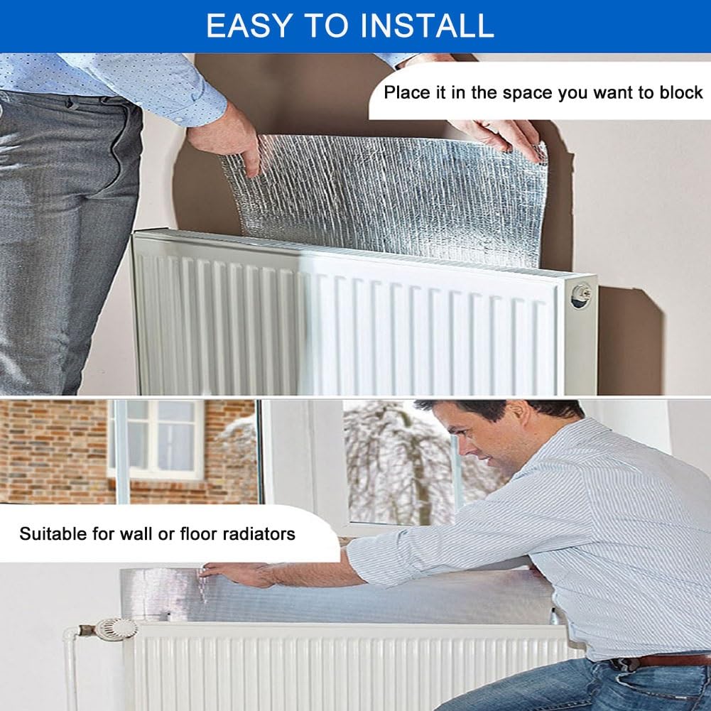 Pannello Termoriflettente per Termosifoni, Pannelli Riflettenti per Termosifoni con Nastro Adesivo, Isolante Termico Alte Temperature per Finestra Parete Vetro(W 60 x H 220 cm)