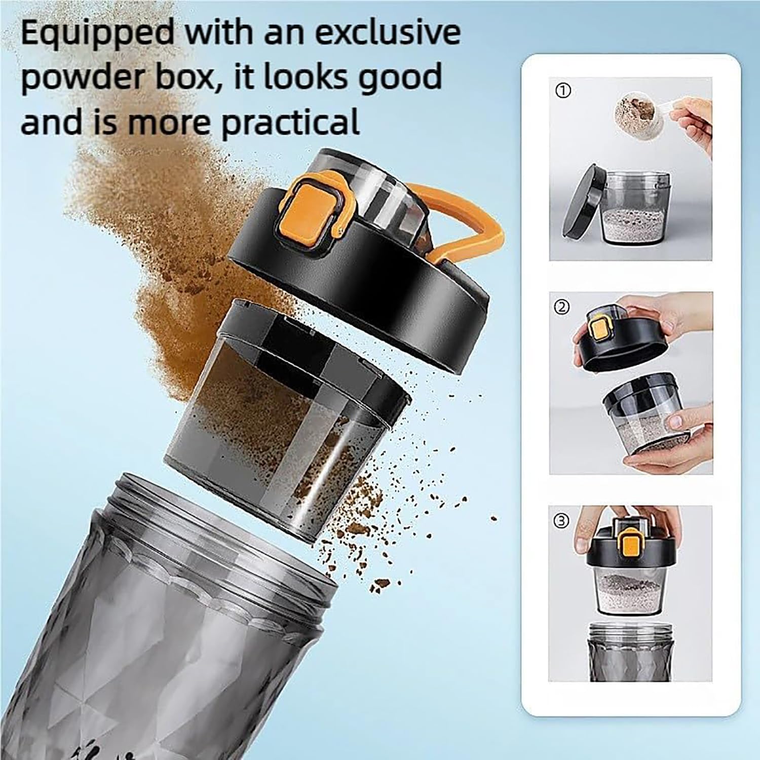 Générique Shaker à une touche, bouteille de shaker électrique de 22 oz avec boîte en poudre 50 g, tasse de mélange de poudre de protéines rechargeables USB pour sport de gym (Bleu)