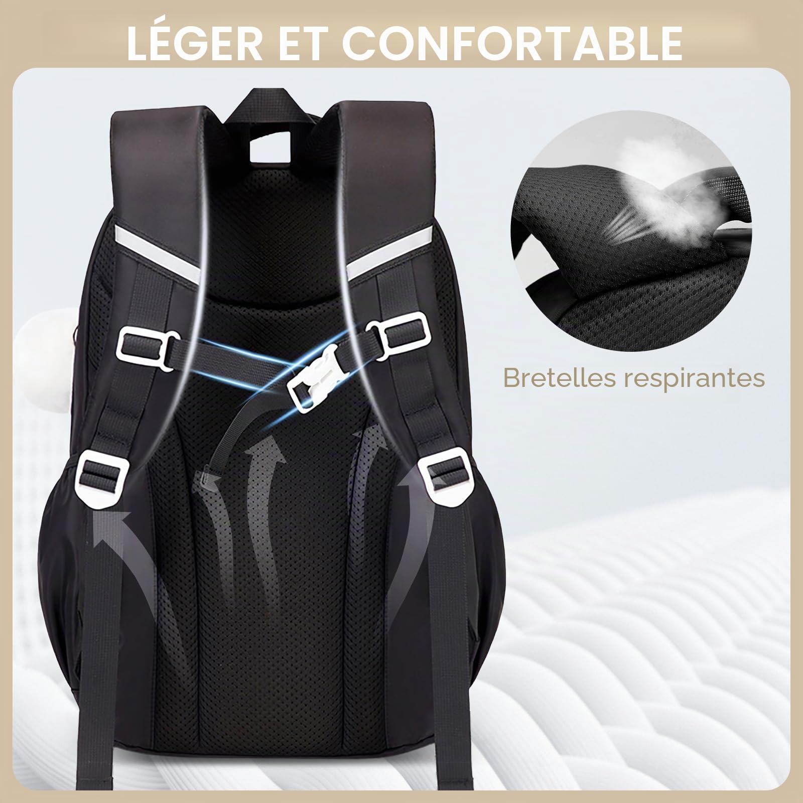 Amythe Cartable Fille Primaire, Sac à Dos Respirant pour Filles CP CE1 CE2 CM1 CM2, Sac Ecole Décontracté pour les Enfants de l'école Primaire au Collège, Noir