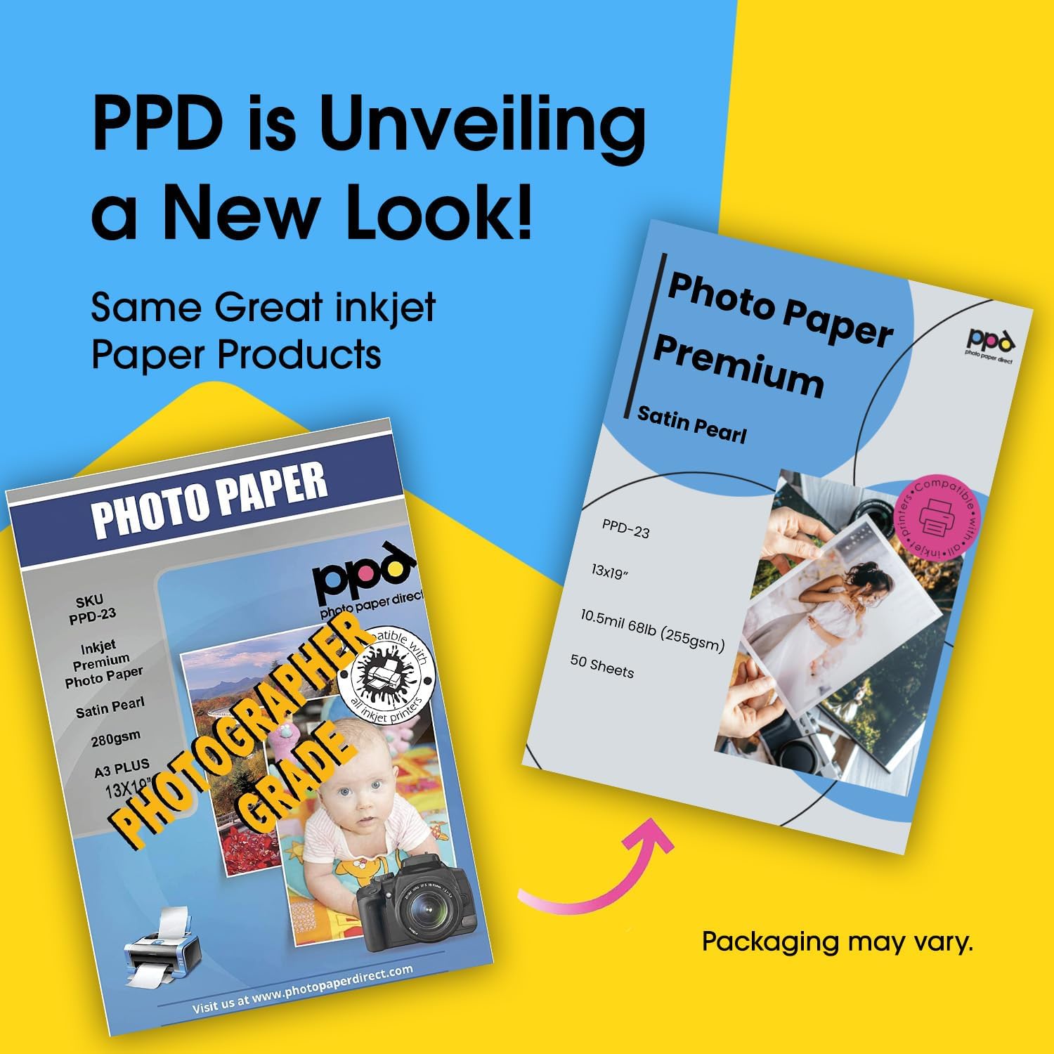 PPD Satin Photo Paper for Inkjet Printer, Premium Pearl Luster Finish 13 x 19 Size Sheets for Printable Photos, Thick 255 gsm 68 lbs 10.5 mil, White, Water Resistant & Instant Dry Print (50 Pack)