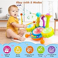 Vista 2 de Juego de batería para niños pequeños de 1 a 3 años, juguetes musicales para bebés de 1 año, regalos para niños, juguetes Montessori para niñas