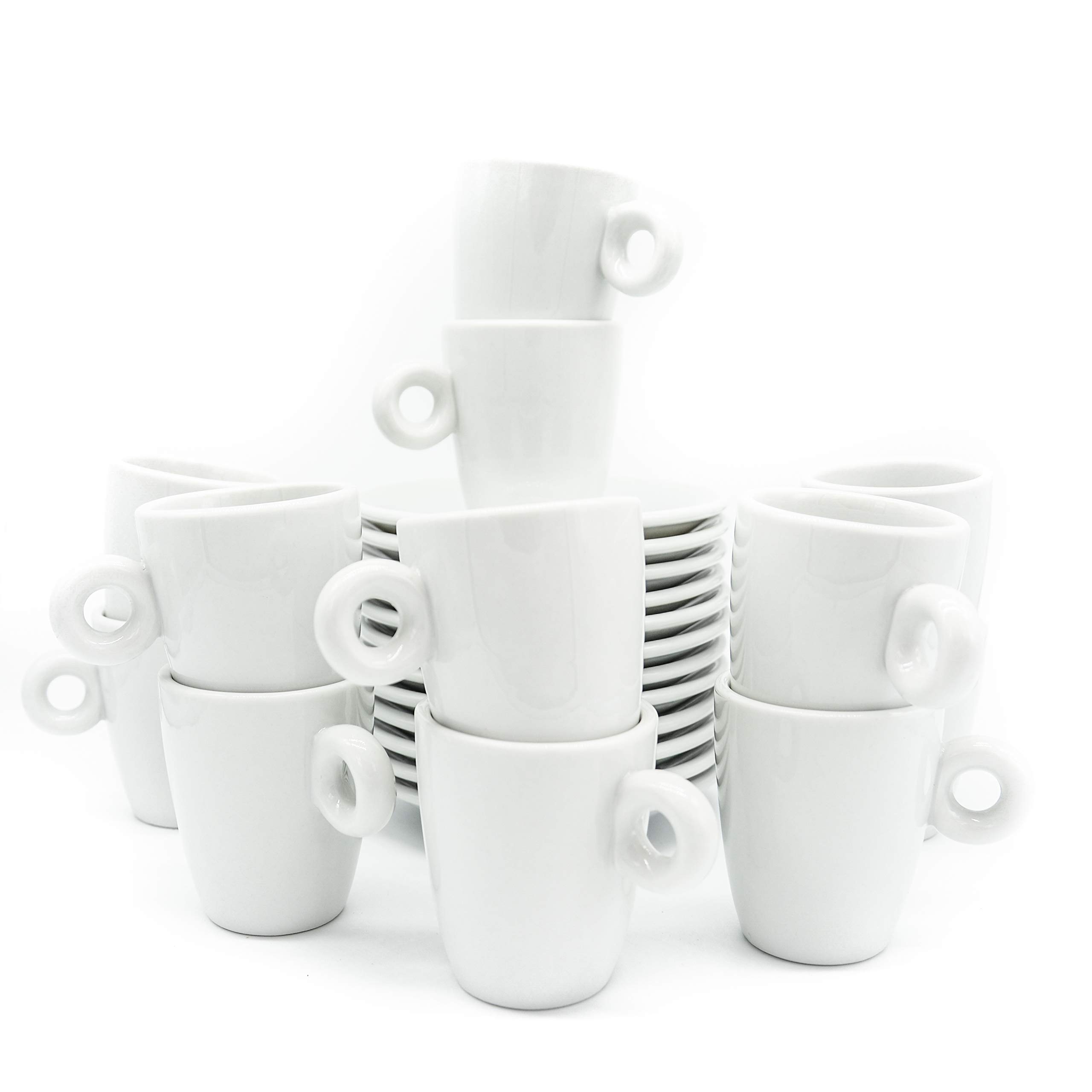 24 Piezas, 12 Servicios de Tazas de Café + Platos de Porcelana (225ml)