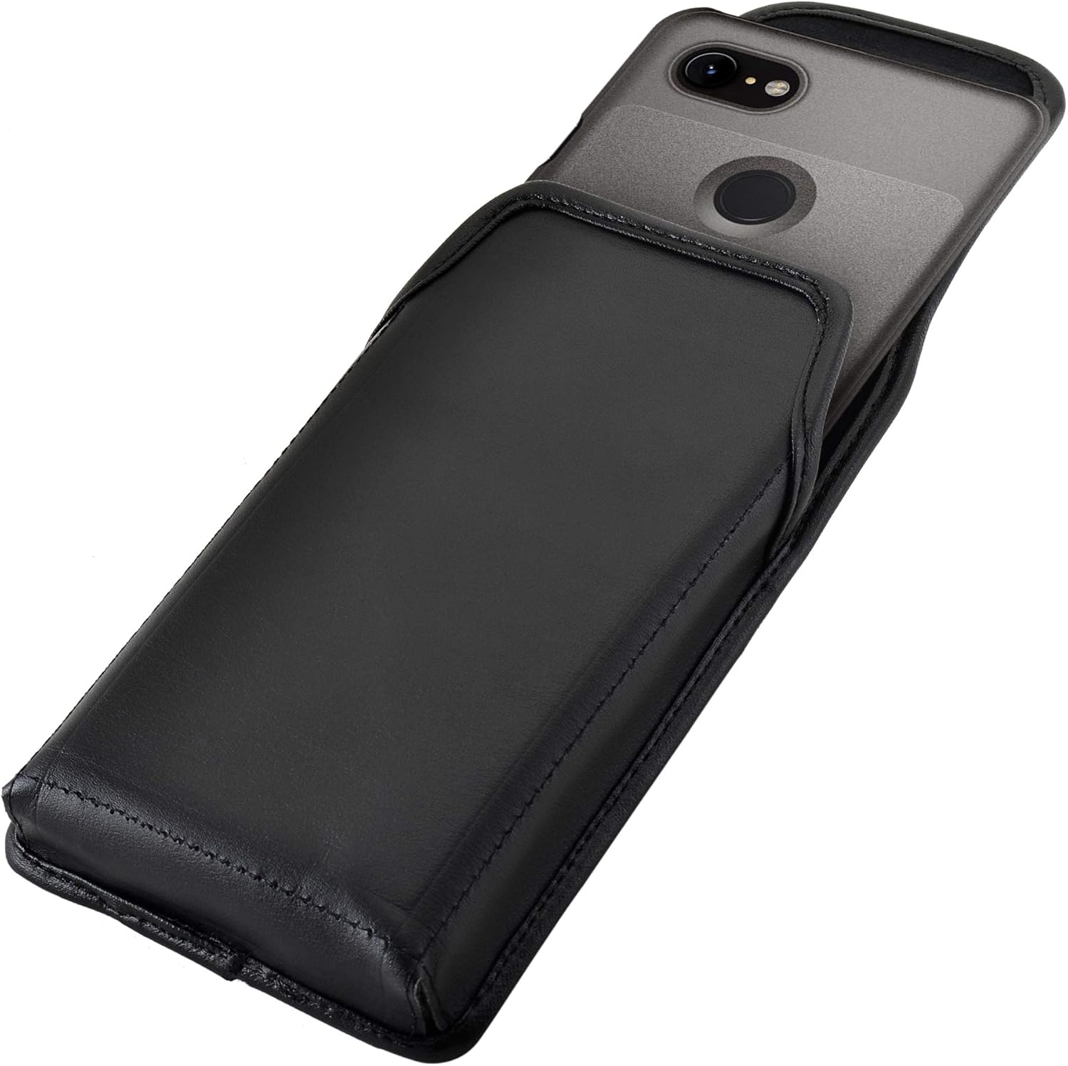 Turtleback Holster Designed for Google Pixel 3 (2019) Vertical Belt Case Black Leather Pouch with Executive Belt Clip,