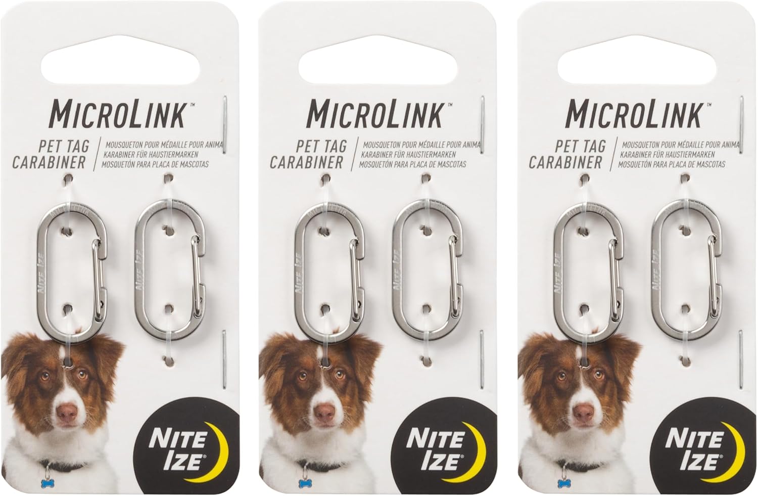 Nite Ize 3 Pack MicroLink Pet Tag Carabiner - Secure Pet Tags to Collars & Harnesses - Stainless Steel
