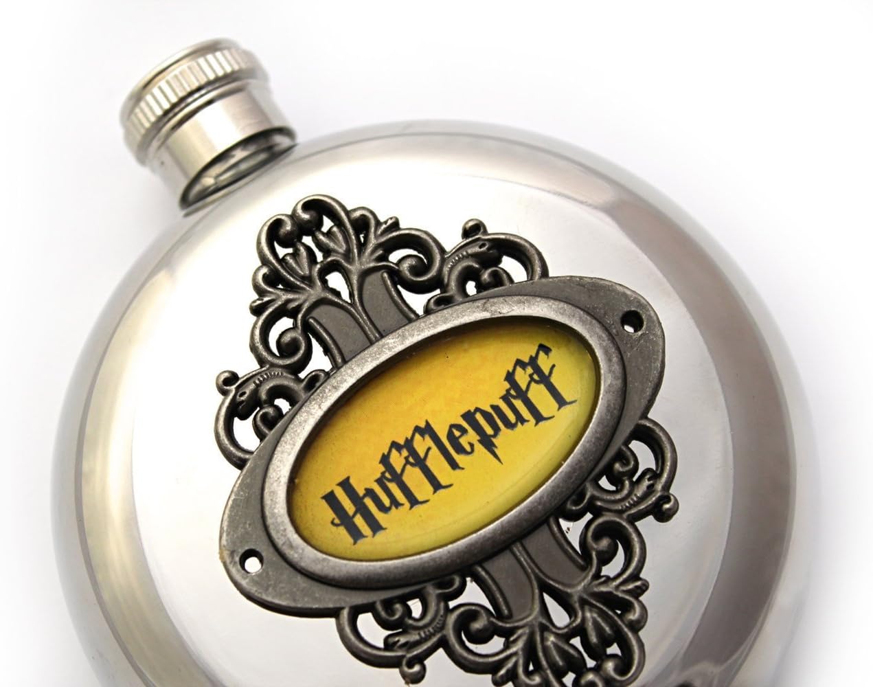 Hufflepuff Round 5 oz Flask with Glass Viewing Window Harry Potter Inspired by Harmless Habit