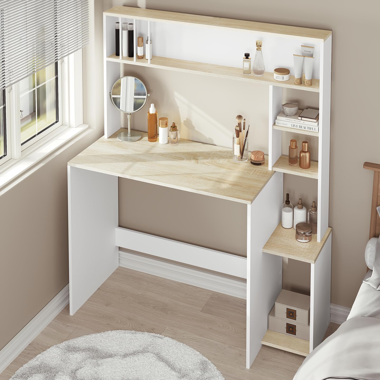 eSituro Bureau avec Étagères, 113x45x139 cm, Blanc et Chêne