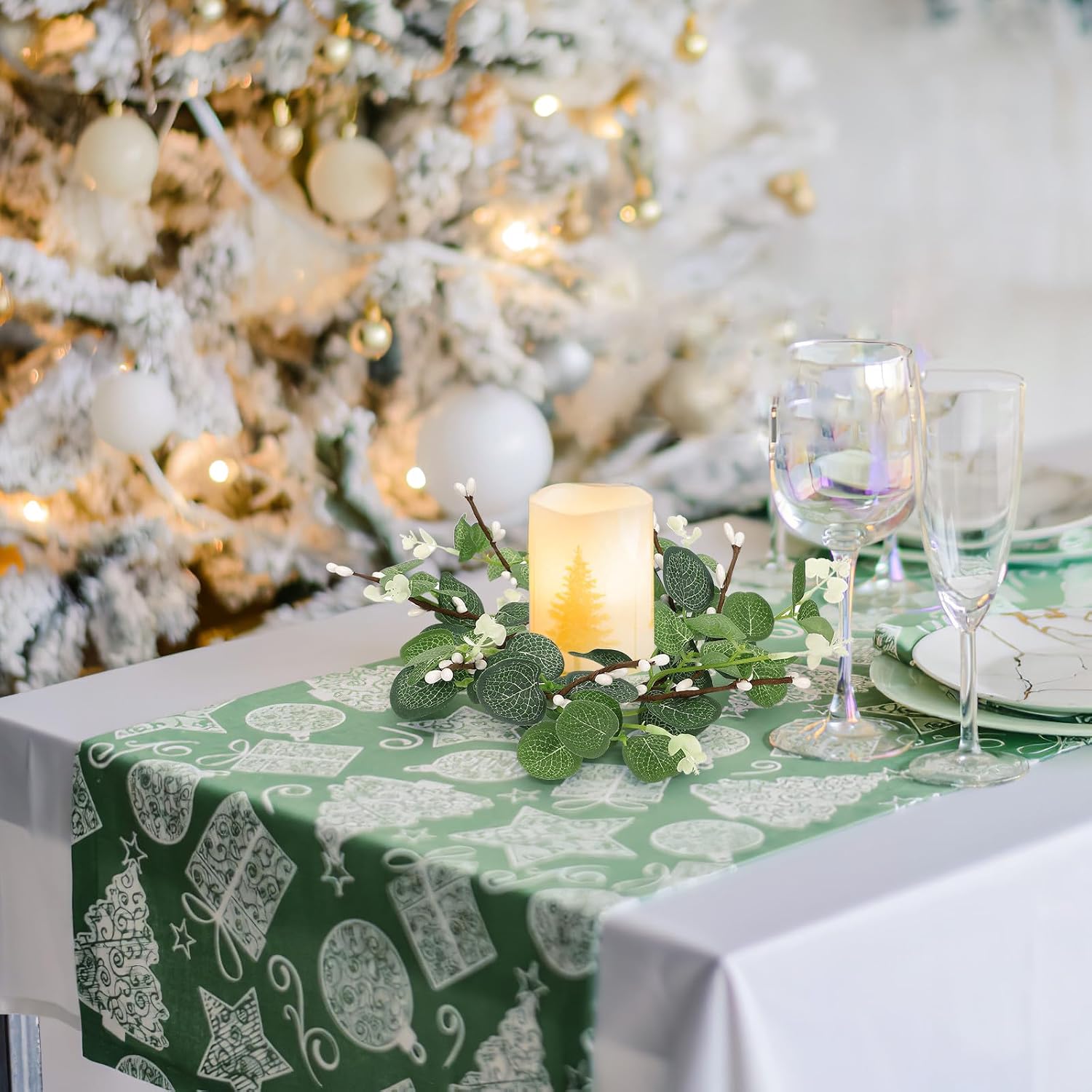 Eucalyptus Candle Rings Wreaths: Mini Greenery Wreath for Pillar Candles - Artificial Leaves & Berry Floral Rings for Farmhouse Table Centerpieces, Wedding and Spring Home Decor 4PCS (8cm Inner) image 2
