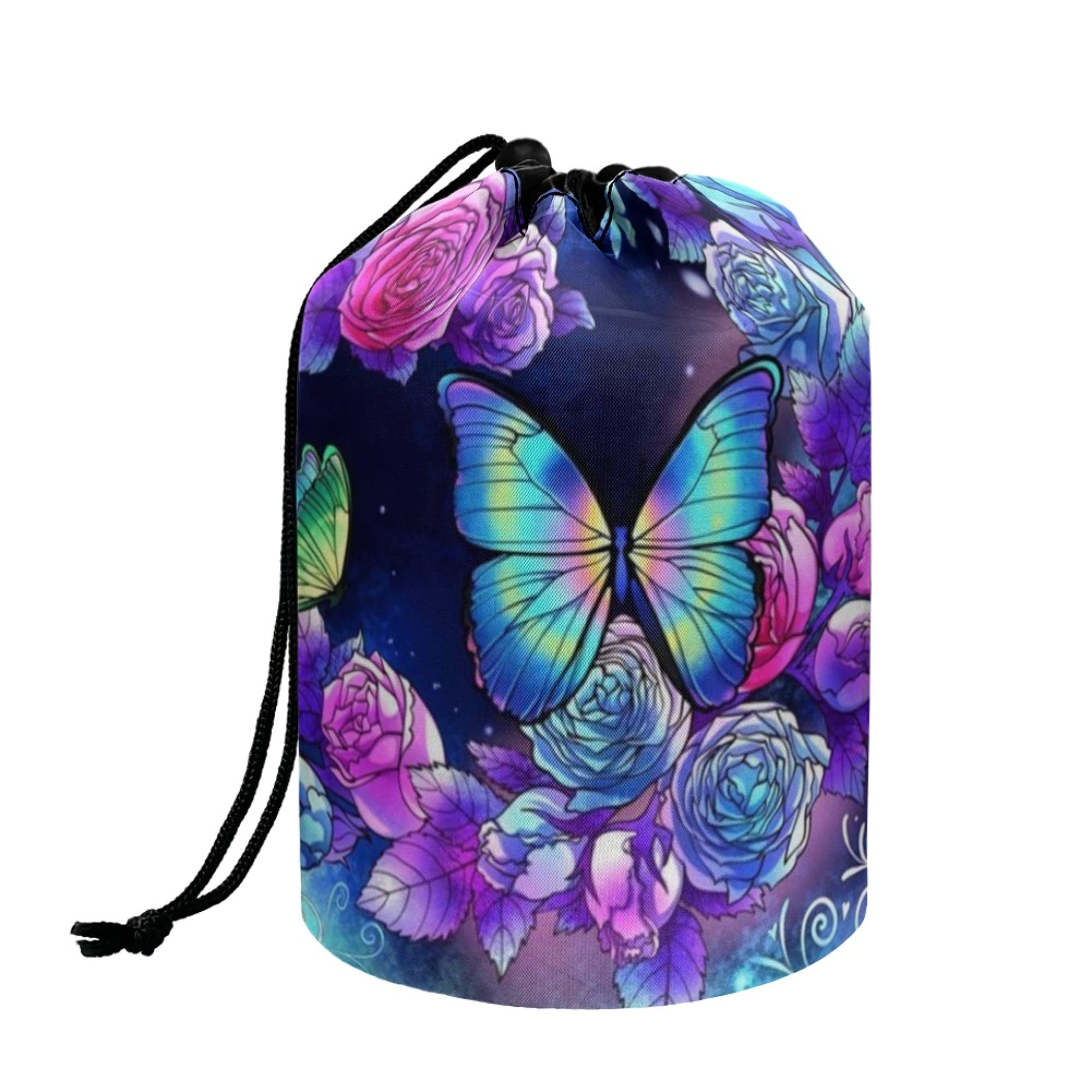 chaqlin Hippie Lotus Print Travel Cosmetic Bags Barrel Makeup Bag,Women Girls Portable Foldable Cases Multifunctional Toiletry Bucket Bags Round Organizer Storage Pocket — view 25