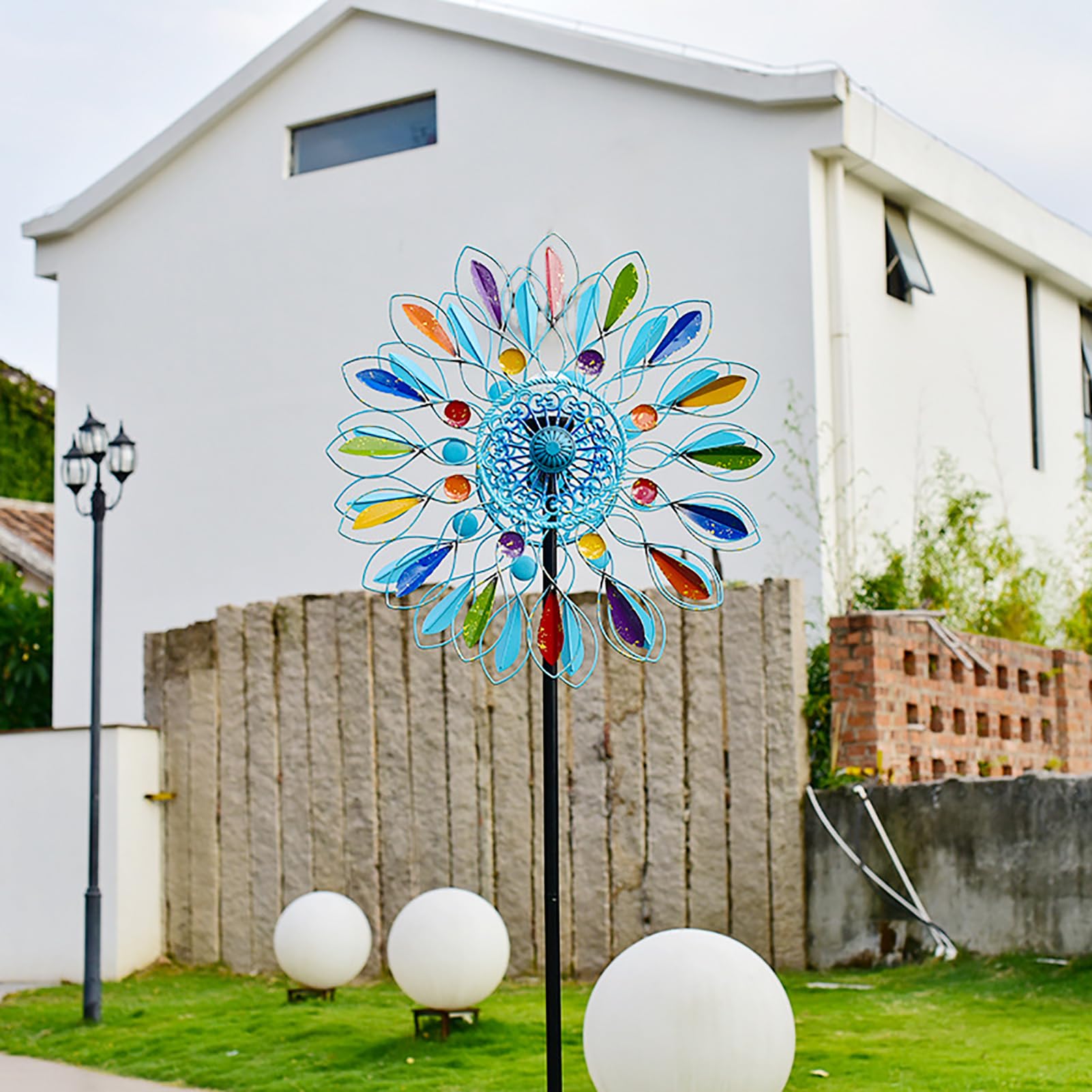 200cm Mulino a Vento da Giardino,Girandola a Vento in Metallo,Girevole a 360 Gradi Girandole da Giardino,Decorazioni da Giardino,Decorazione per terrazze Esterne