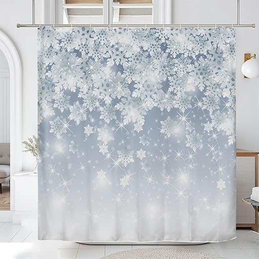 Renaiss Snowflake Shower Curtain for Bathroom