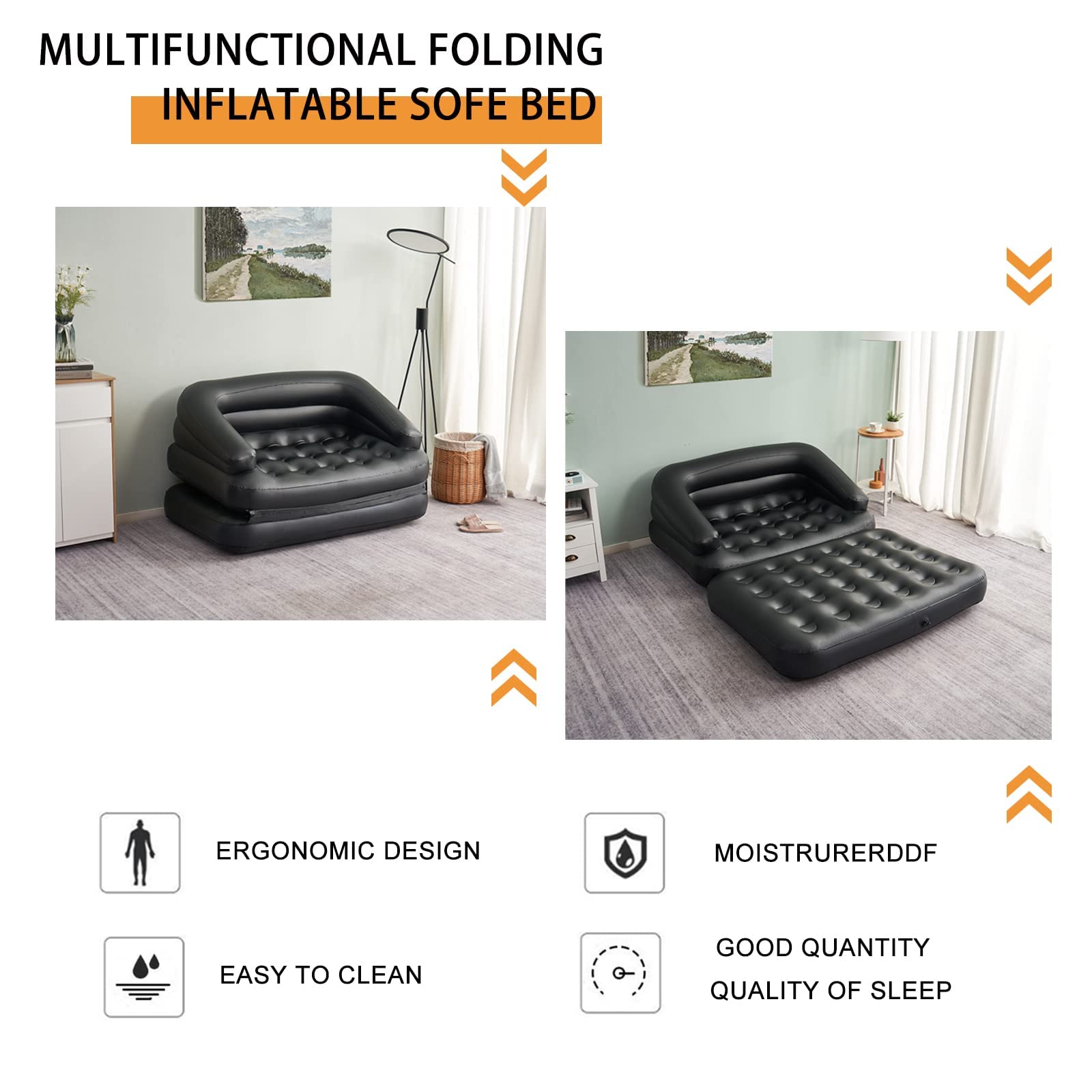 Nadmuchiwana sofa rozkładana sofa, sofa powietrzna na kemping na zewnątrz, podwójny rozmiar