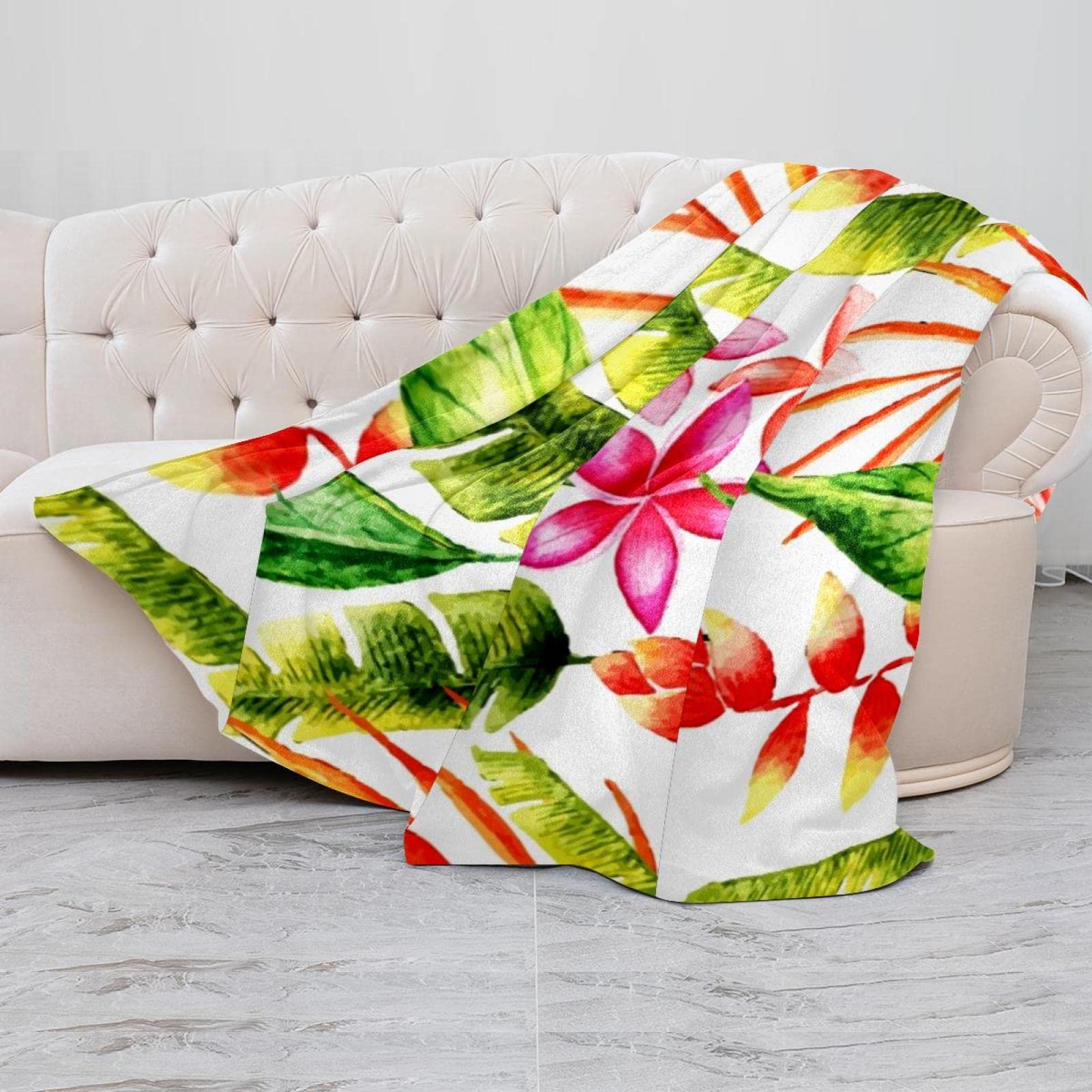 Manta de forro polar, súper suave, lujosa manta de ropa de cama con hojas tropicales