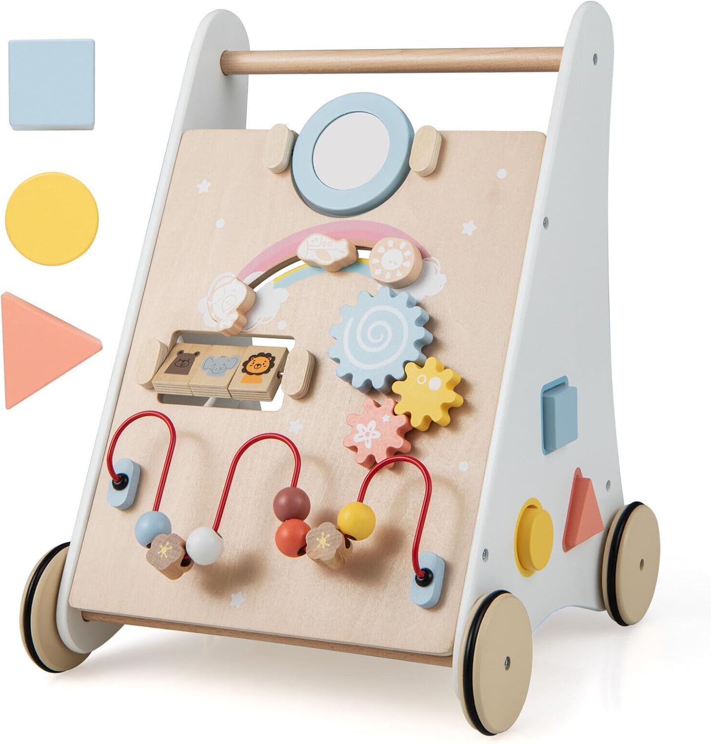 BABY JOY Wooden Baby Walker, 7 in 1 Baby Activity Center Push and Pull