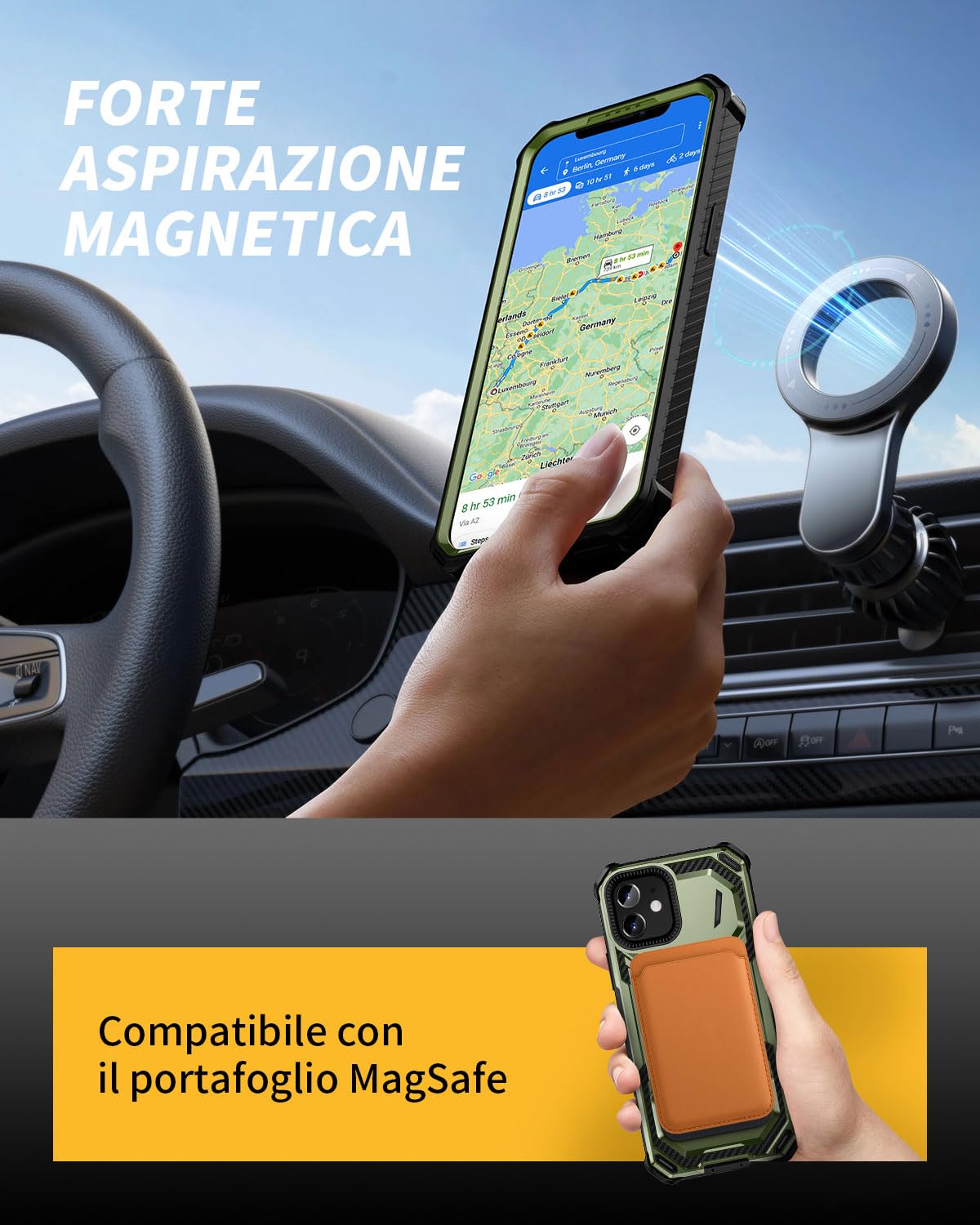 Lanhiem Cover iPhone 12/12 Pro con 2 Pezzi 9H Vetro Temperato, Supporto Magnetico ad Anello a 360°Protezione Antiurto Anticaduta di Livello Militare Armor Custodia iPhone 12 Pro / 12, Verde