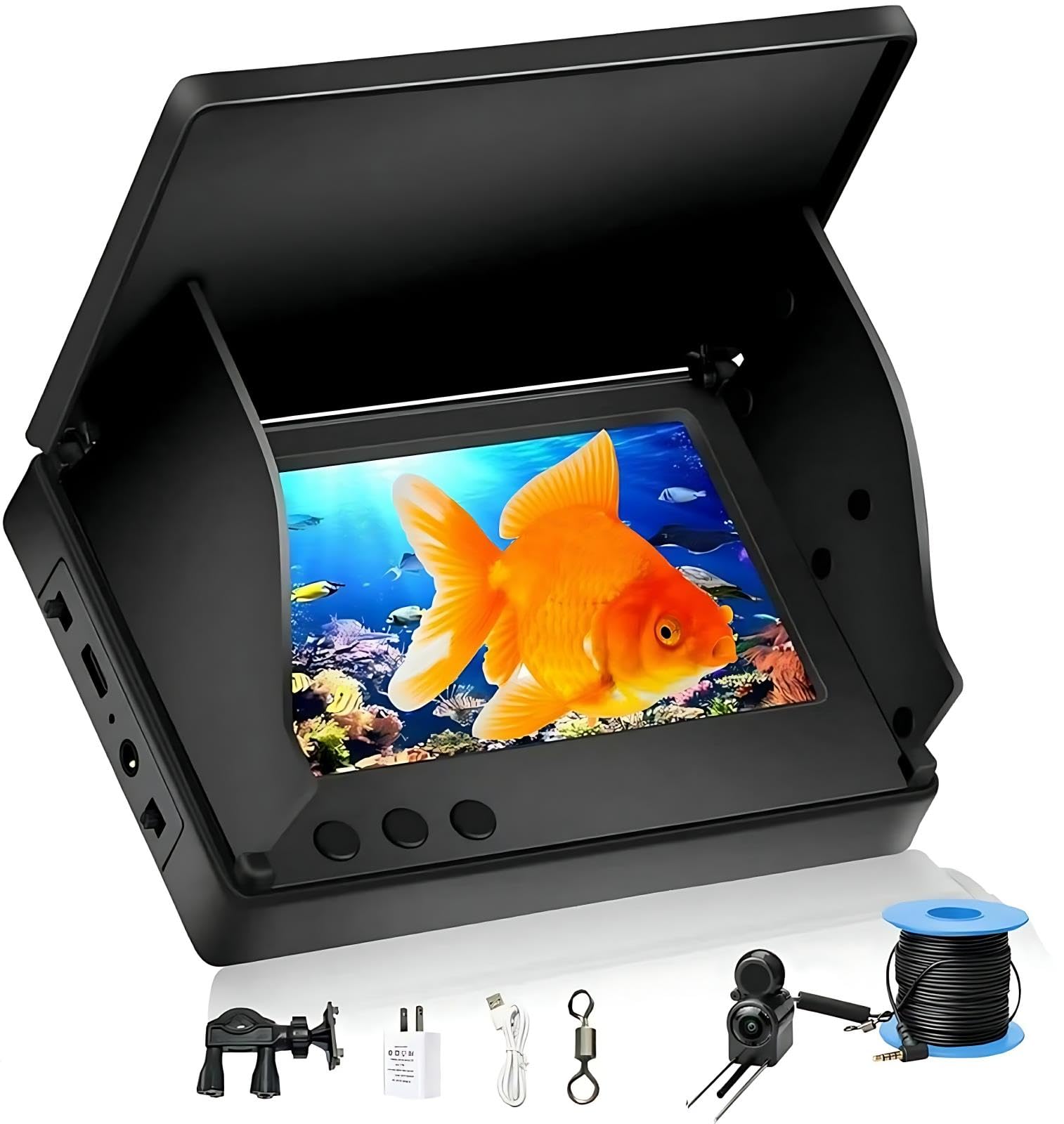 Fischfinder, Unterwasserkamera Angeln mit 4.3 Zoll IPS Display, 220° Weitwinkel Nachtsicht und 30m Kabel, IP67 Wasserdicht Fishfinder, HD-Kamera für Alle Gewässer Angelkamera für Angler und Abenteurer