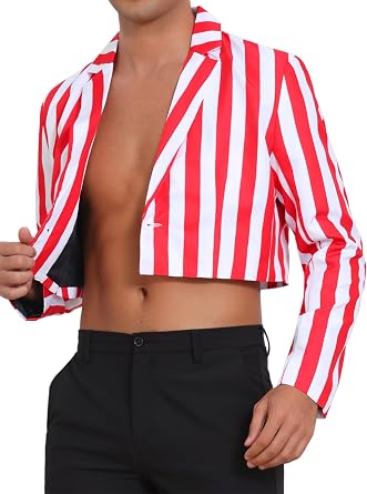 Lars Amadeus Cropped Blazer for Mens Short Suit Jacket Single Breasted Notch Lapel Striped Blazer for Music Festival Party