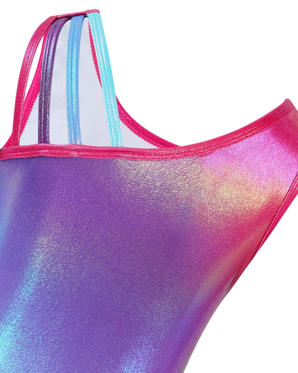 Gogokids Completo da ginnastica bambina composto da tre pezzi, body senza maniche, pantaloncini e fascia capelli, tuta danza classica scintillante, con design a colori sfumati, dai 3 ai 12 anni