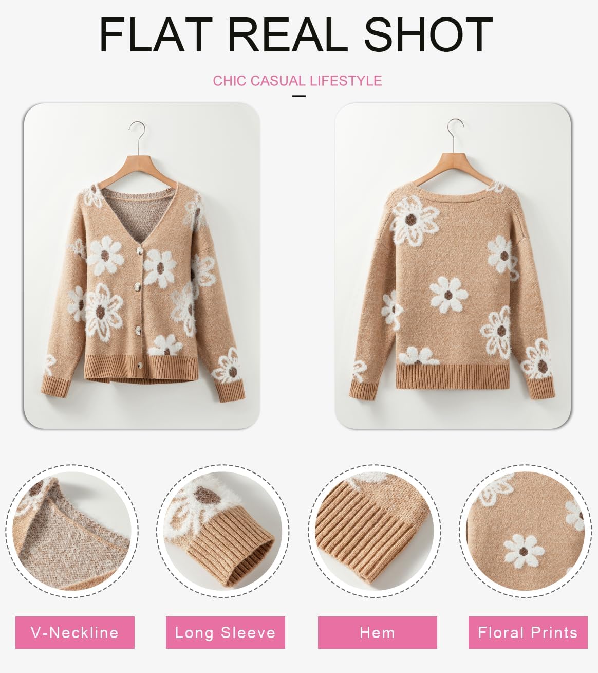 Dokotoo Cardigan Sweaters for Women Open Front Long Sleeve Button Down V-Neck Knit Floral Sweater - Image 5