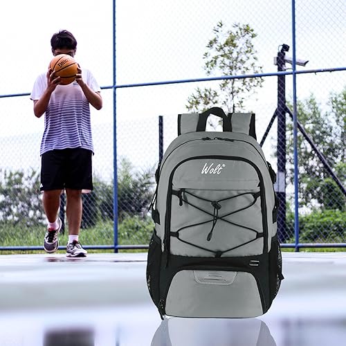 Vista 50 de WOLT - Mochila de baloncesto grande con soporte separado para pelotas y compartimento para zapatos, para baloncesto, fútbol, gimnasio Camuflaje