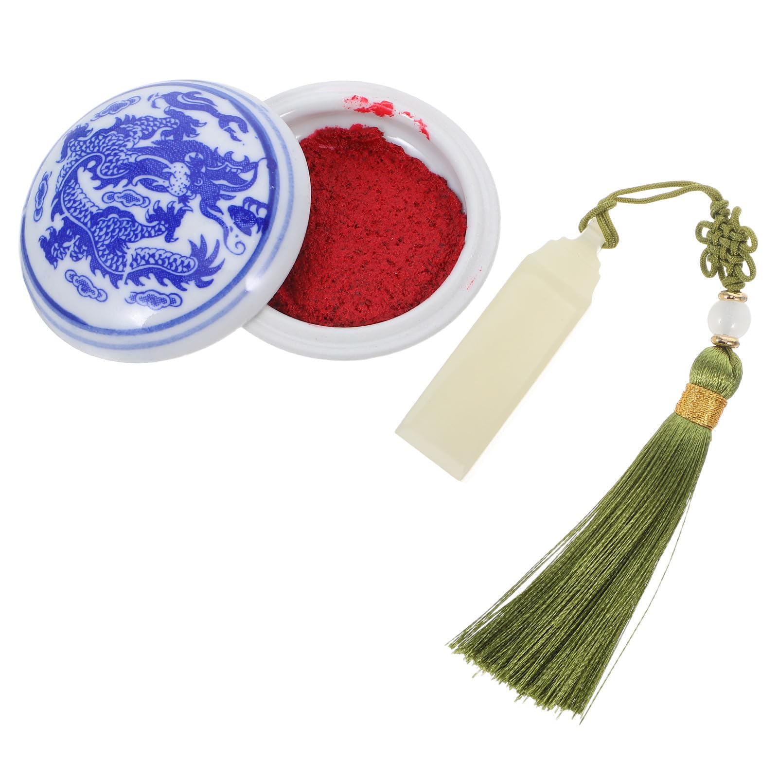 Stein Jade Siegel und Stempelkissen mit Quaste