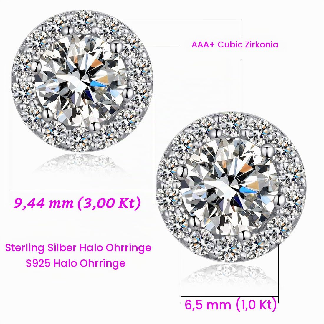 18K WeißGold Vergoldet Simuliert Diamant Ohrringe FüR Frauen Männer, S925 Sterling Silber Ohrringe Halo