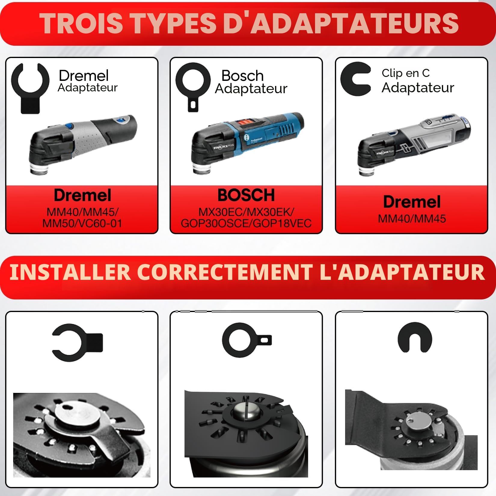 SHALL 102 pièces lames multi-outils, kits d'accessoires multi-outils oscillants