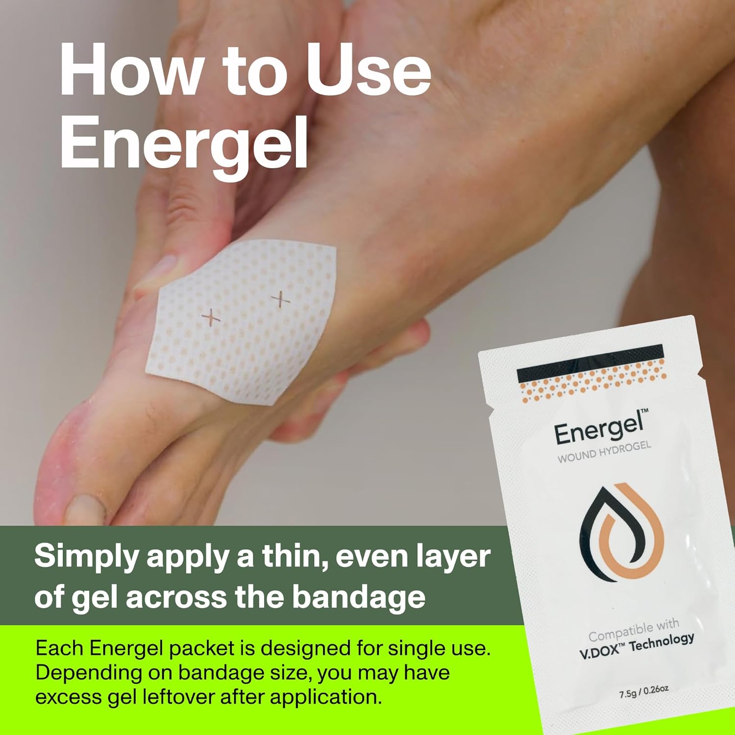 PowerHeal Bioelectric Bandage Kit for Wound Care & Healing – Single Layer No Adhesive Includes Wound Hydrogel, Can Be Cut to Fit – for Cuts, Abrasions, Blisters, Burns – 4-Pack, 2” x 2”